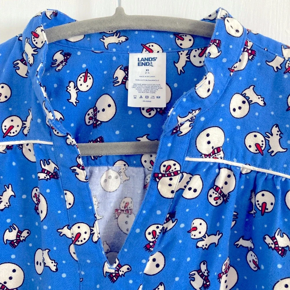Lands’ End Snowman Dog Print Nightgown XS Cotton Winter‎ Sleepwear
